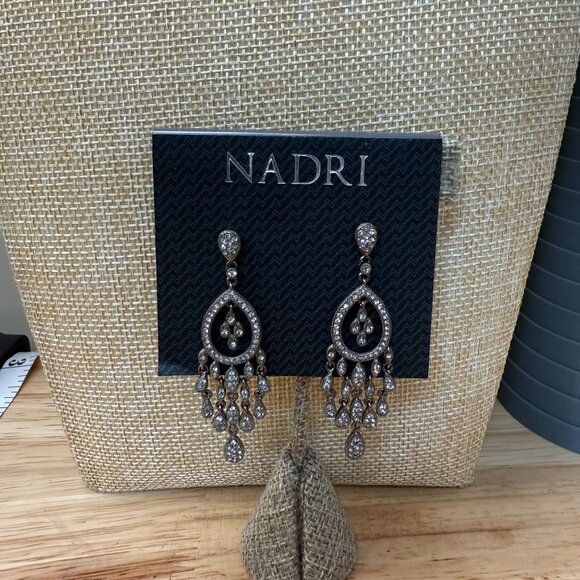 Nadri Silver-Tone Crystal Chandelier Earrings With Teardrop Design & Dangling - Picture 7 of 8